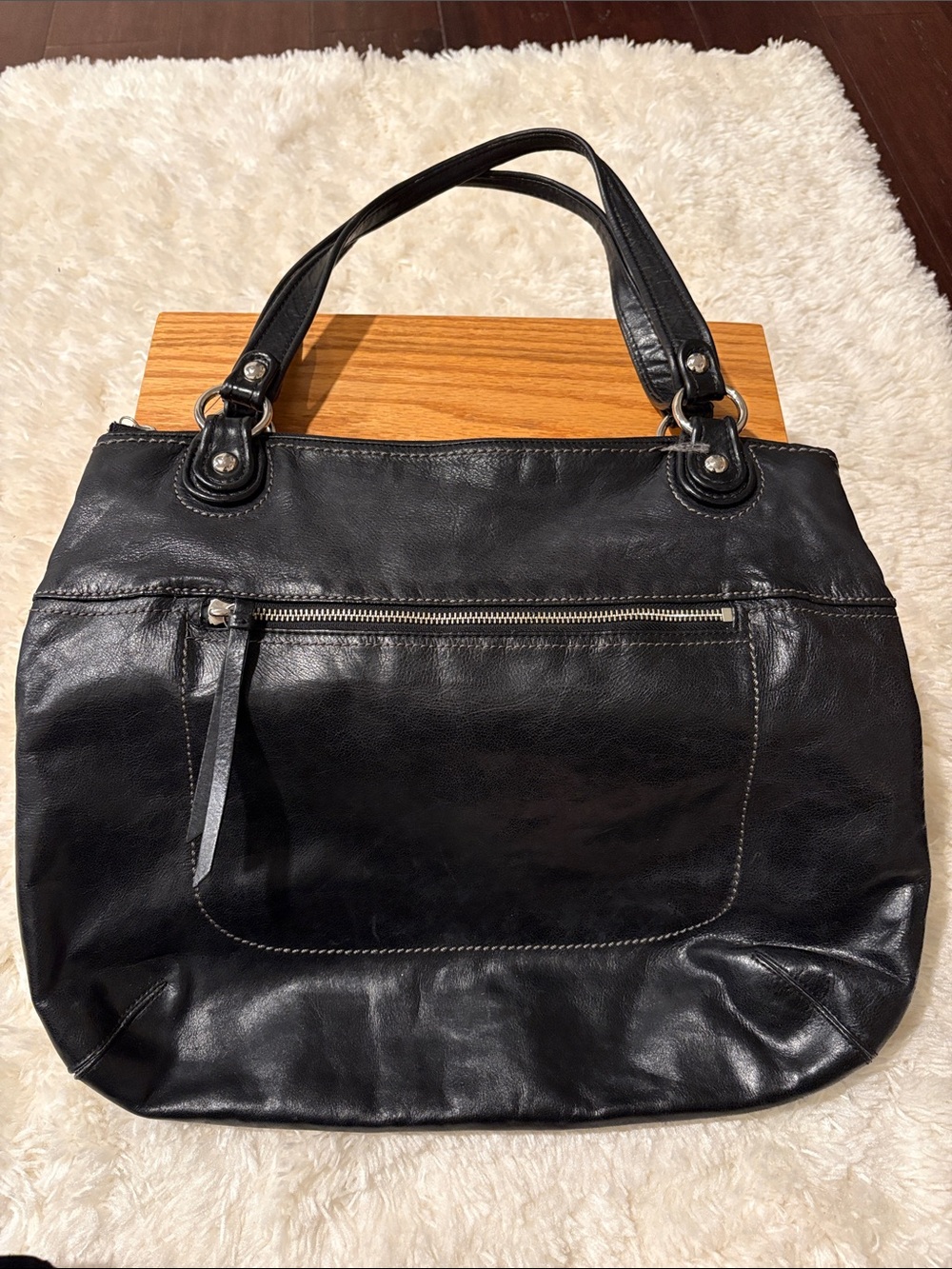 Classic Coach Black Leather Tote Handbag